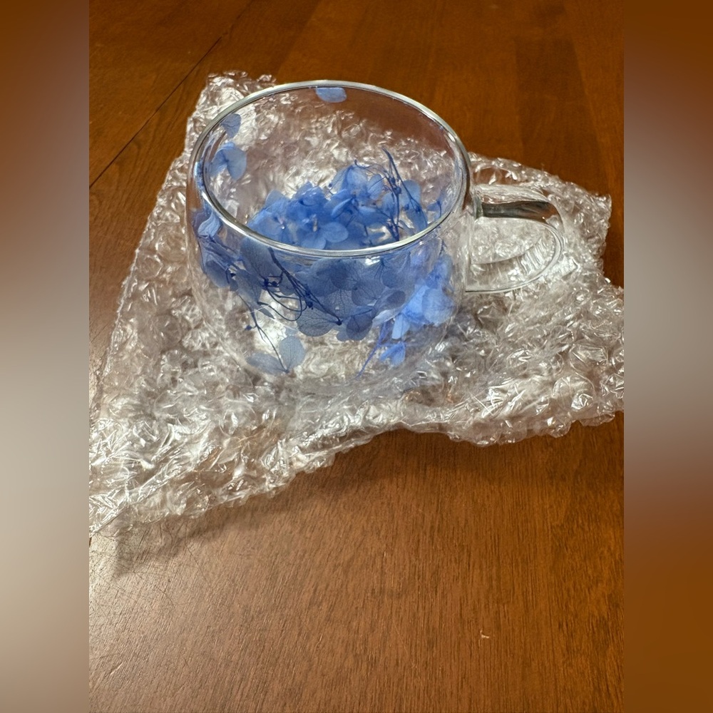 Floral Blue Glass Mug